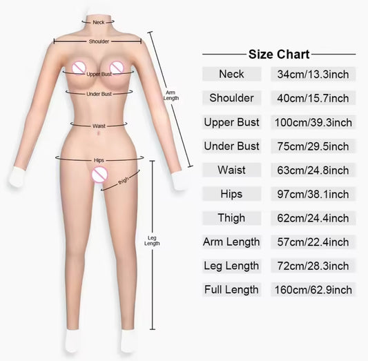 Silicone Bodysuit with Artificial Breast Forms Integrated Artificial Fake Pussy - For Crossdresser Transvestite Cosplay sissy
