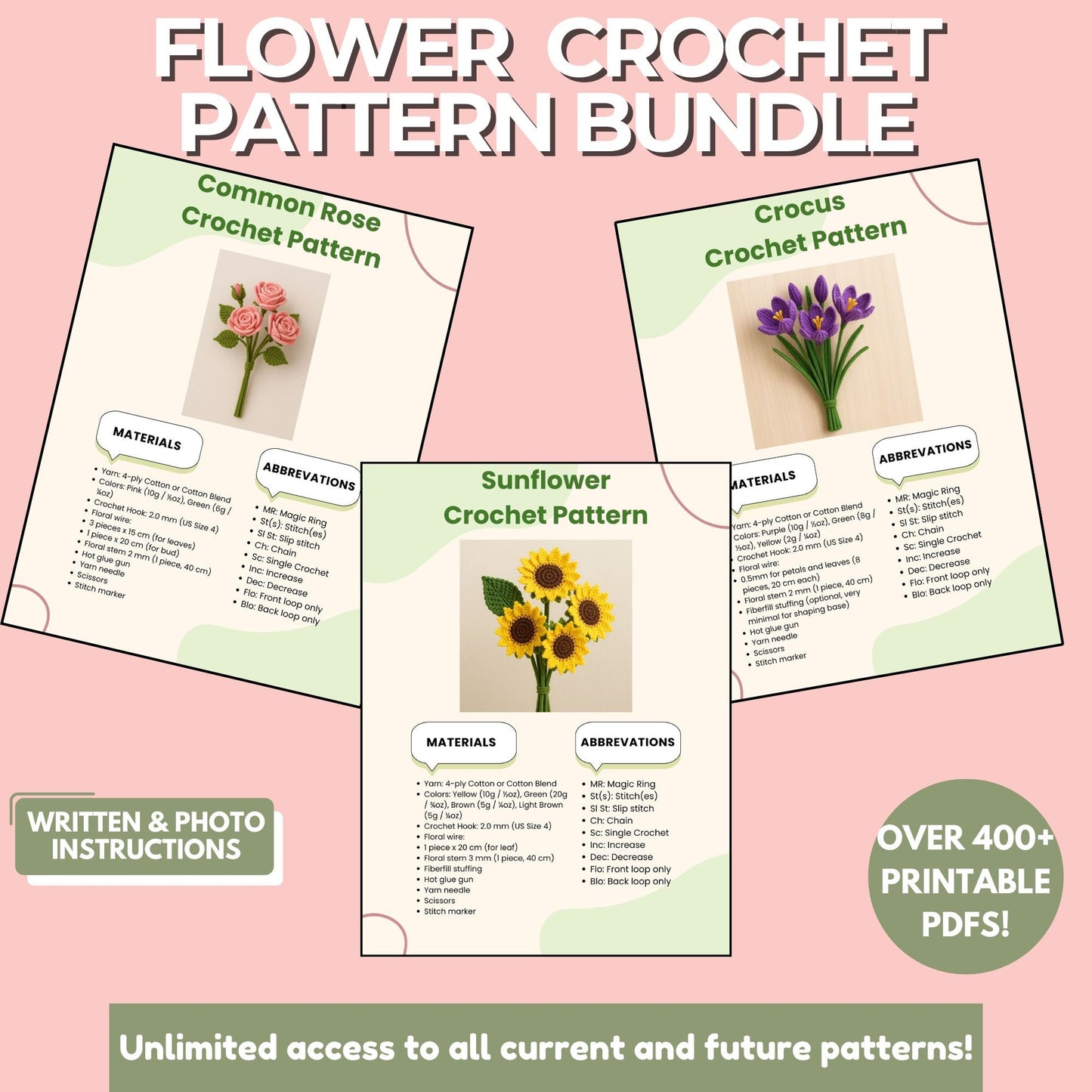400+ Flower Bouquet Crochet Pattern, Plant, Flower Pot, Hanging Flower, Tulip, Rose for Anniversary, Birthday, Graduation, Mother