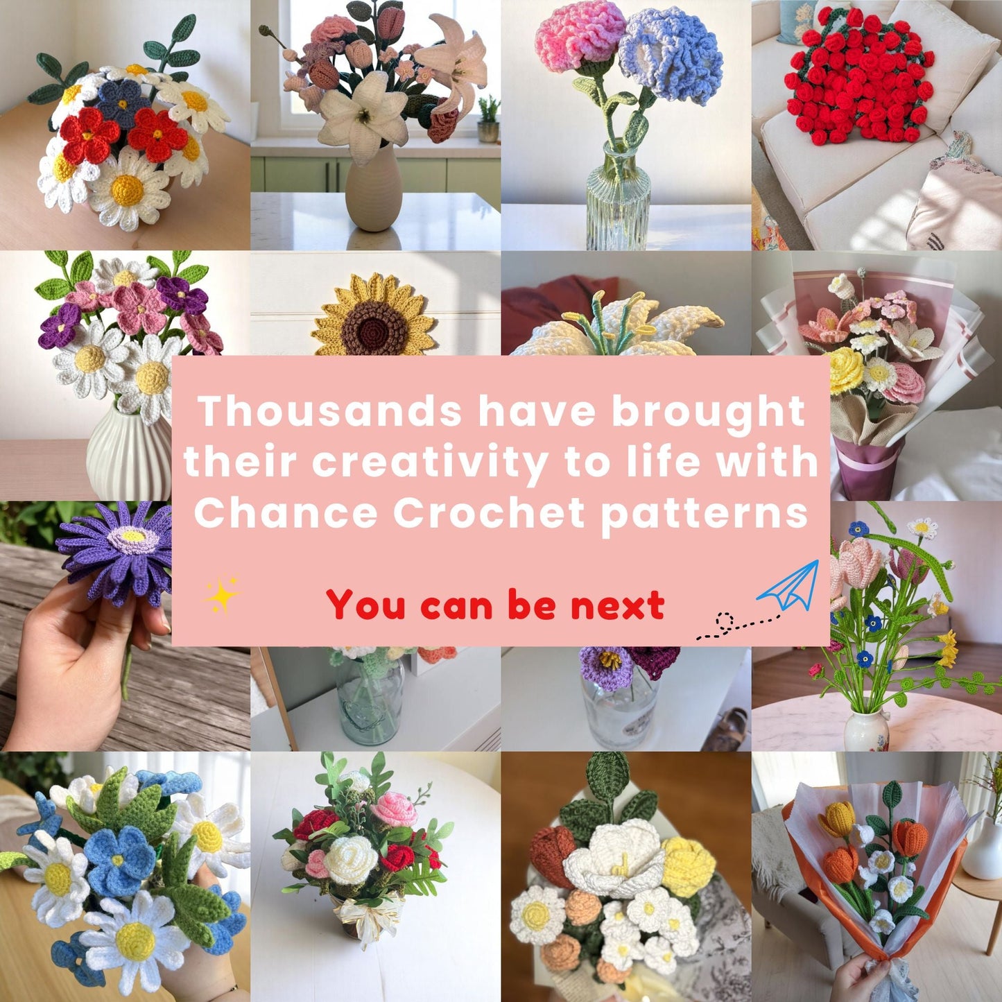 400+ Flower Bouquet Crochet Pattern, Plant, Flower Pot, Hanging Flower, Tulip, Rose for Anniversary, Birthday, Graduation, Mother