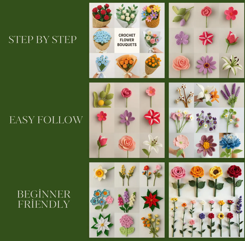 400+ Flower Bouquet Crochet Pattern, Plant, Flower Pot, Hanging Flower, Tulip, Rose for Anniversary, Birthday, Graduation, Mother