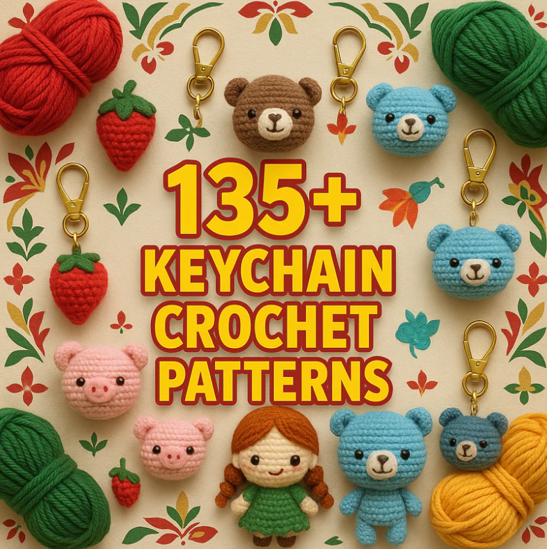 125 in 1 Crochet Keychain PDF Patterns Bundle Amigurumi Keychains, Cute Bag Charms