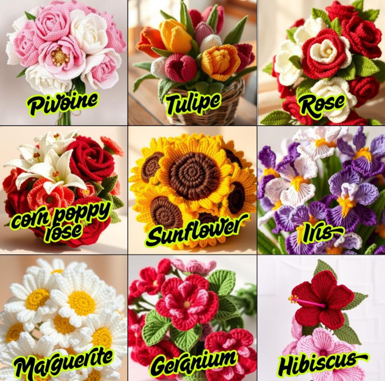 350 In 1 Flower Crochet Pattern Bundle, Crochet Flower Bouquet Patterns, Wedding Flowers, Blossom Thirteen, Tulip Pattern, Sunflower Pattern