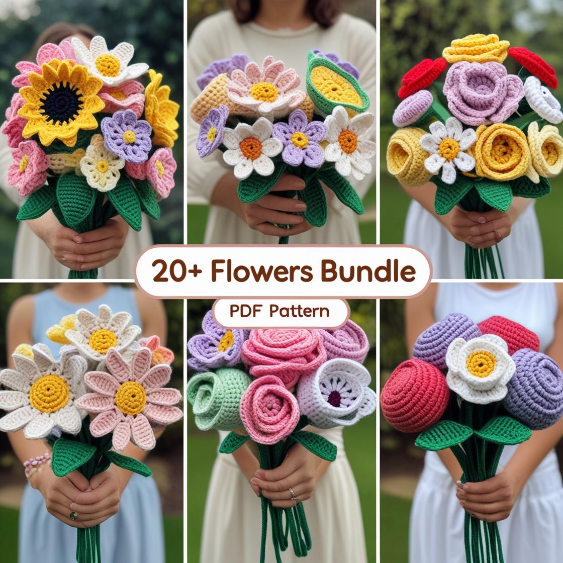 20+ Crochet Flower Bouquet Patterns | DIY Digital Bundle | Spring Wedding Decor | Amigurumi Crochet Patterns Bundle