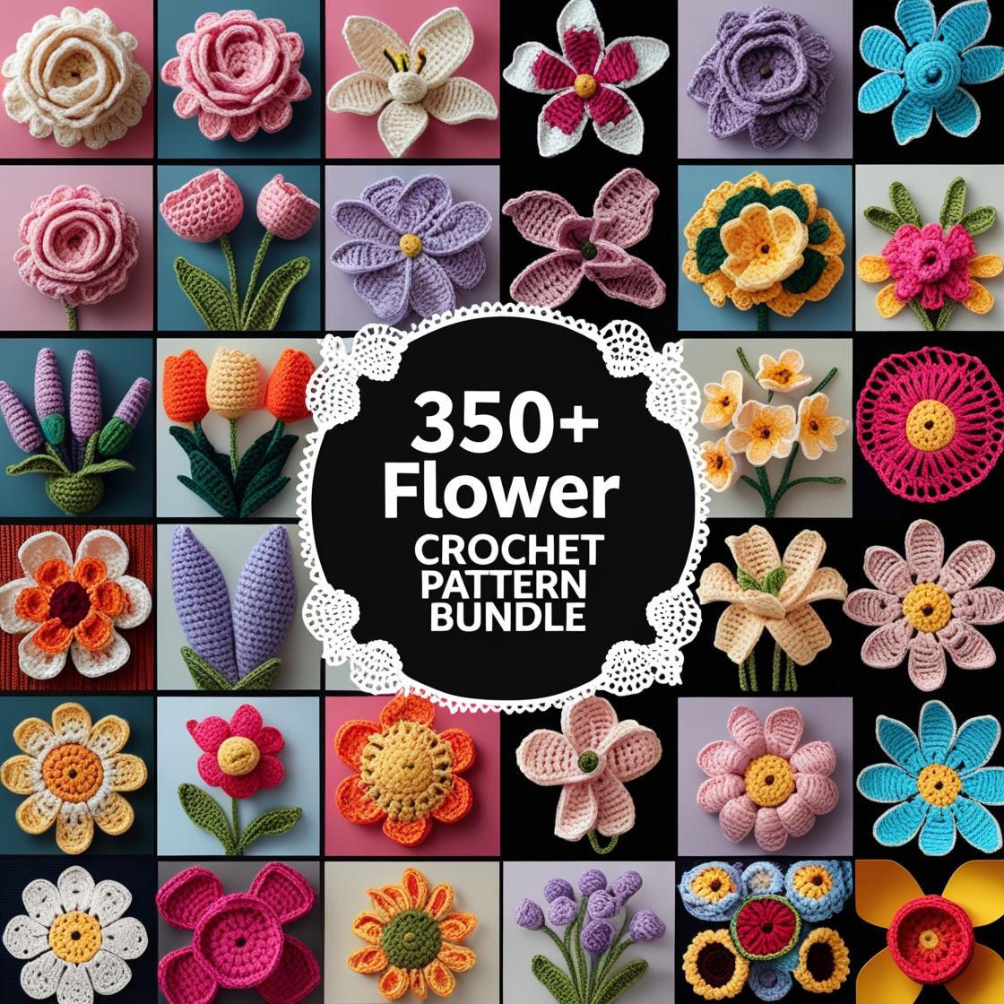 350 In 1 Flower Crochet Pattern Bundle, Crochet Flower Bouquet Patterns, Wedding Flowers, Blossom Thirteen, Tulip Pattern, Sunflower Pattern