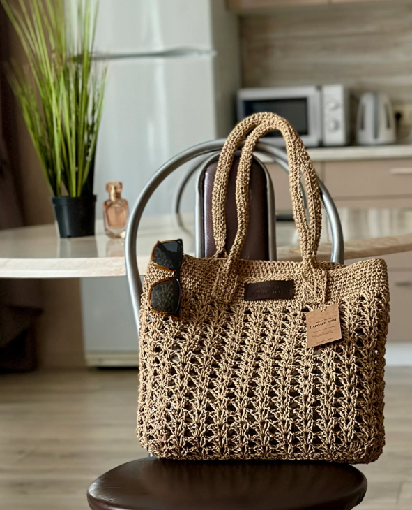 Crochet PATTERN Raffia Soft Beach Aesthetic Bag Oversize Slouchy Straw Summer Handbag Granny Square Crochet Purse