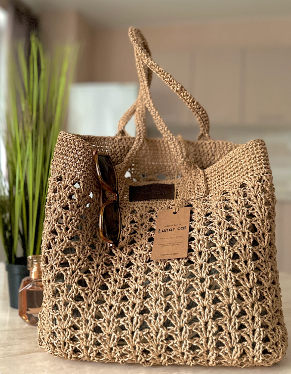 Crochet PATTERN Raffia Soft Beach Aesthetic Bag Oversize Slouchy Straw Summer Handbag Granny Square Crochet Purse