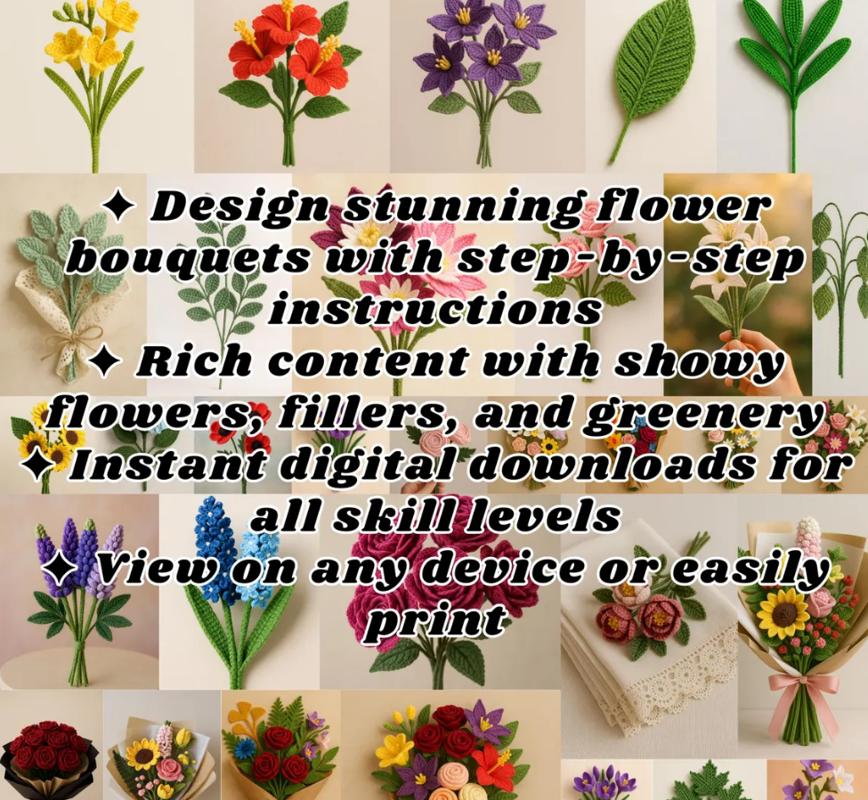 50+ Crochet Flower Bouquet Patterns | DIY Digital Bundle | Spring Wedding Decor | Amigurumi Crochet Patterns Bundle | Gift Idea