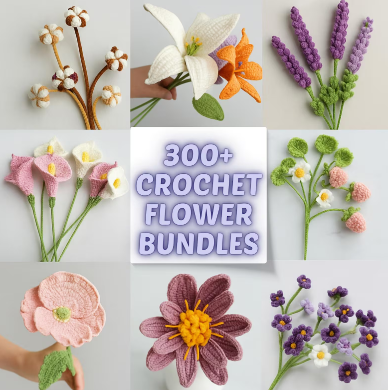 350 In 1 Flower Crochet Pattern Bundle, Crochet Flower Bouquet Patterns, Wedding Flowers, Blossom Thirteen, Tulip Pattern, Sunflower Pattern
