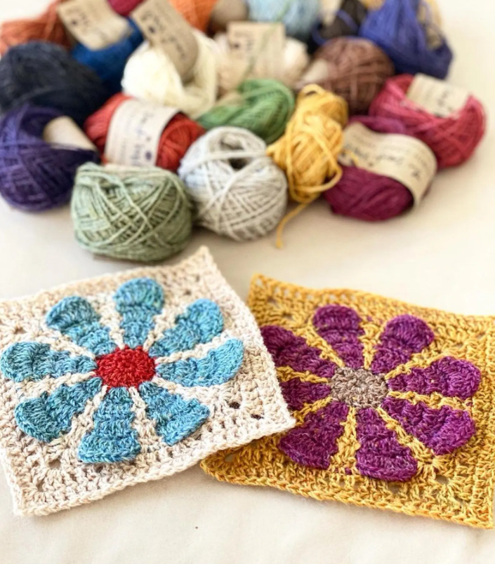 3D daisy granny square pattern 3D retro flower granny square crochet pattern easy motif granny square blanket square
