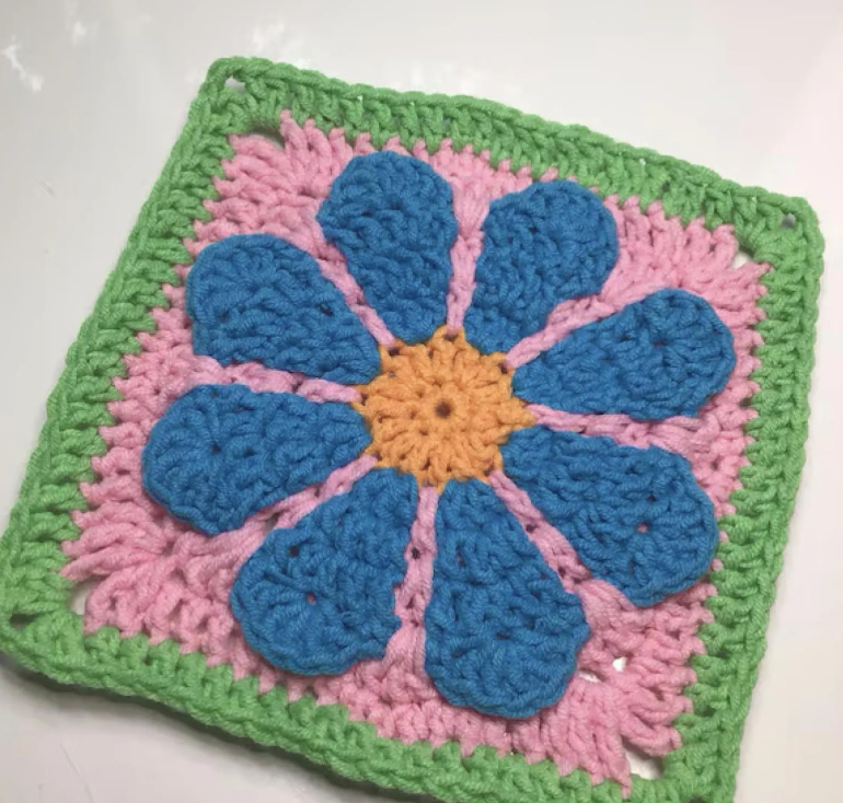 3D daisy granny square pattern 3D retro flower granny square crochet pattern easy motif granny square blanket square