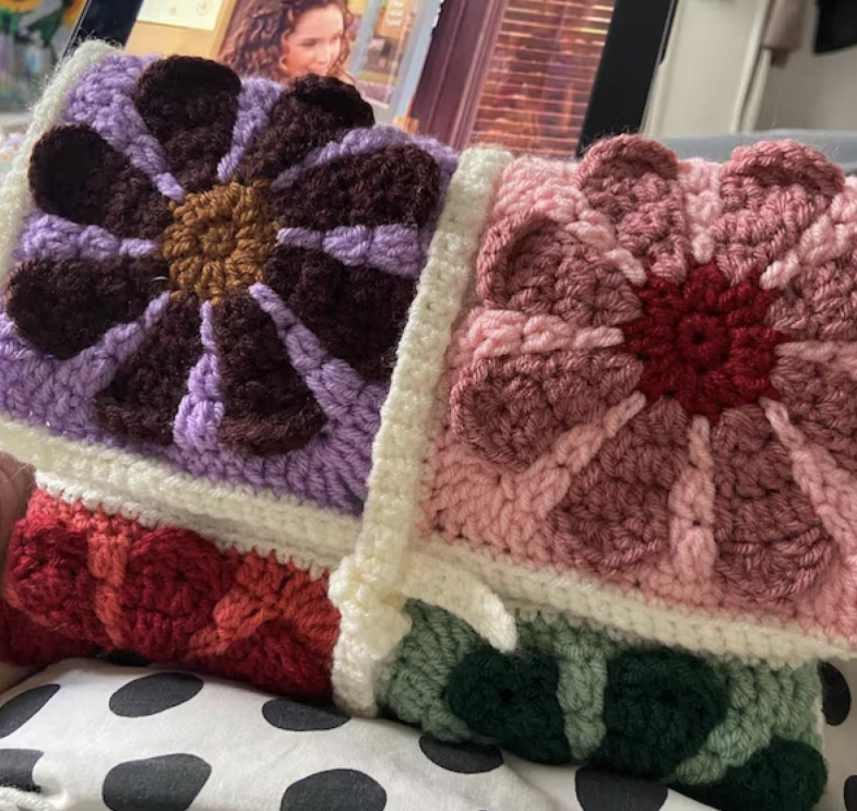3D daisy granny square pattern 3D retro flower granny square crochet pattern easy motif granny square blanket square