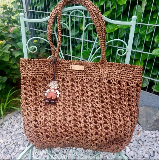 Crochet PATTERN Raffia Soft Beach Aesthetic Bag Oversize Slouchy Straw Summer Handbag Granny Square Crochet Purse
